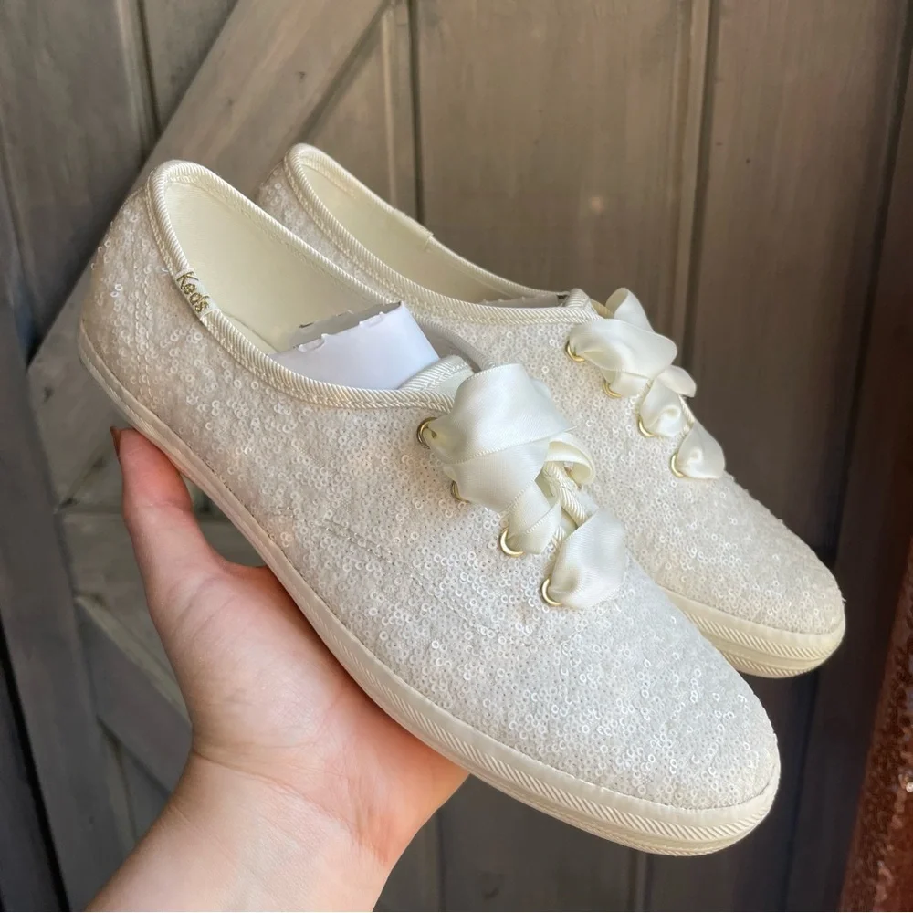 KEDS Celebration Sequin Off White Sneakers size 6‎ NEW Wedding bridal